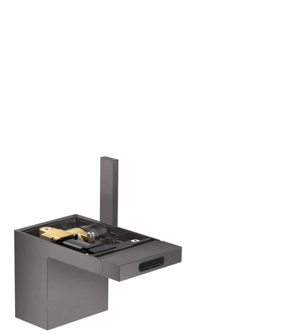 Ein Einhebel-Bidetmischer in brushed black chrome von AXOR, mit integrierter Push-Open Ablaufgarnitur. Modernes Design ohne sichtbare Platte.
